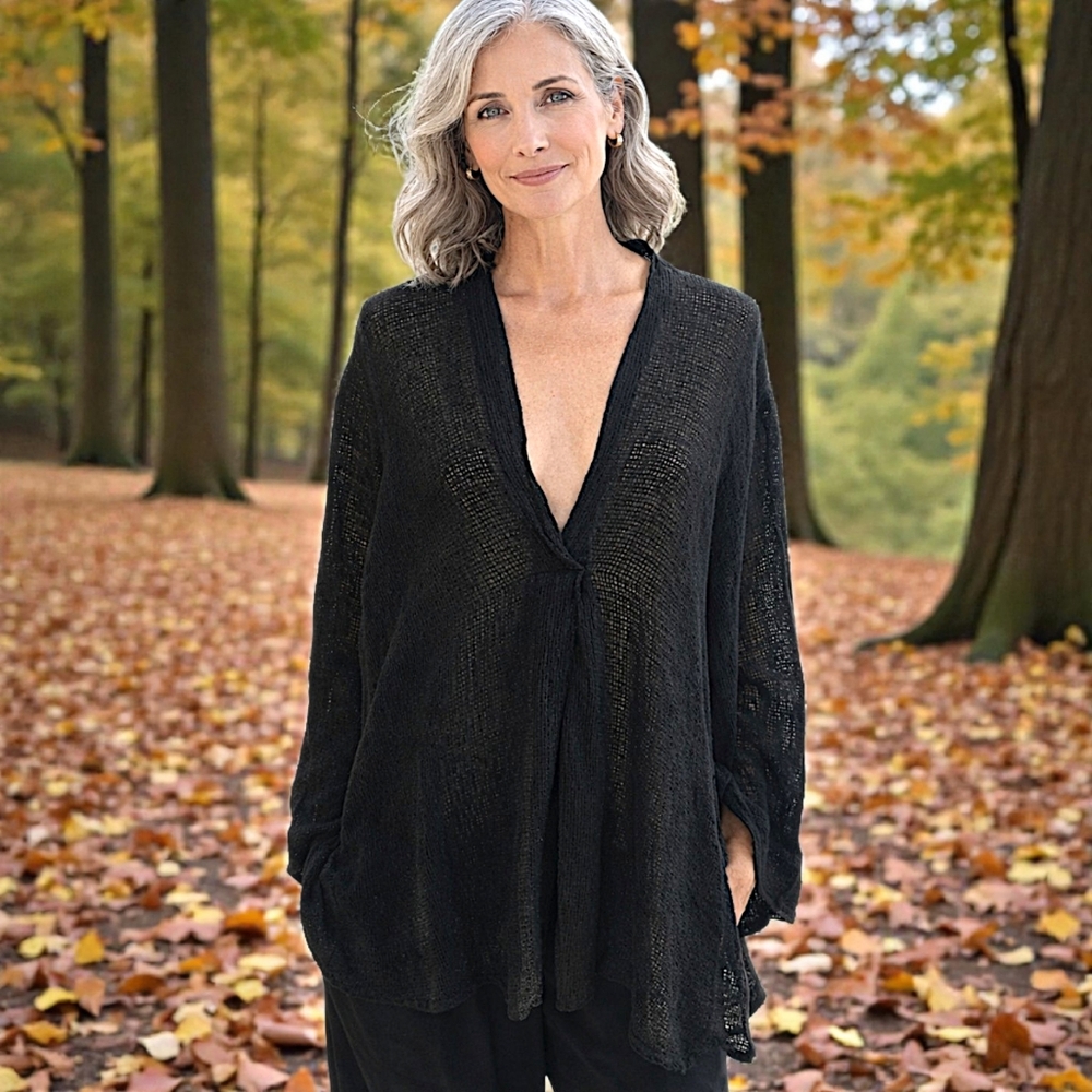 Tina Stephens Lagenlook Top OS‎ Mesh Linen Cotton Asymmetric Capsule Wardrobe